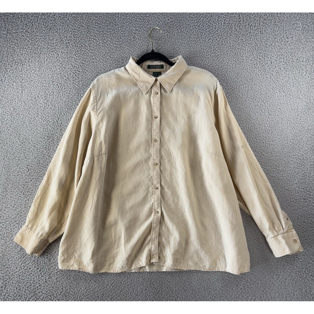Lauren Ralph Lauren Shirt Womens 2X‎ Beige 100% Linen LS Button Coastal Beach